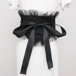 Belts Ms Waist Sealing Elegant Lace Fabric Decoration Wide Belt Bowknot Tie Collocation Shirt Dress Fashion Black Translucency
