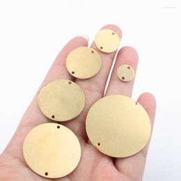 Charms 1pcs Raw Brass Double Hole Round Circle Stamping Disc Pendant Connector For Diy Bracelet Earring Jewellery Making Material