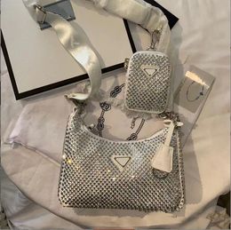 2022 New Women Designers 2pcs/set armpit Diamonds Bag Crossbody Luxurys Leather Shoulder Bags Diamond Totes Handbags Underarm Purses