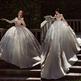 Beads Wedding Luxurious Dress Custom Made Scoop Neck Sleeve Crystal Ball Gown Long Train Church Bridal Dresses es