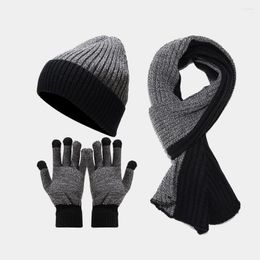 Berets Adult Autumn And Winter Knitted Hat Gloves Scarf Set Blended Contrast Color Outdoor Leisure Thickening Warm Three-piece Suit