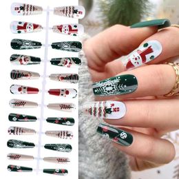 False Nails 24pcs Long Coffin Snowflake Winter Design Artificial Fake With Glue Sticker Full Cover Press On LA1934