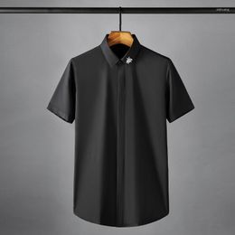 Men's Casual Shirts Male Luxury Short Sleeve Metal Bees Mens Dress Summer Slim Fit Party Nightclub Man 4XL