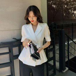 Women's Jackets One Button Summer Office Women Notched Short Sleeve Casual Elegant Korean Coats Thin Jacket 2022 C267