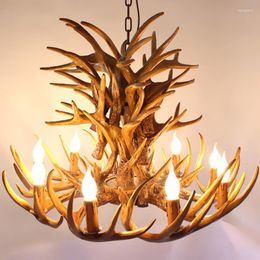 Pendant Lamps American Country Led Lights For Kitchen Antler Epoxy Resin Deer Horn Hanglamp Living Restaurant Bar Loft Industrial Lamp