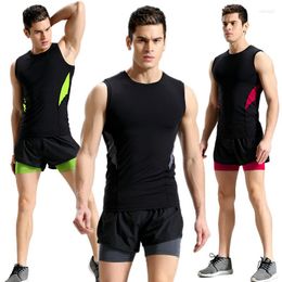 Running Sets Summer Sports Suit Men's Stretch Moisture-wicking Tight-fitting Quick-drying Vest Double-layer Shorts Active Wear Men