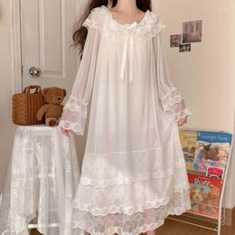 Women's Sleepwear Fairy Night Dress Women Princess White Lace Mesh Peignoir Long Robe Lolita Victorian Vintage Kawaii Nightgowns