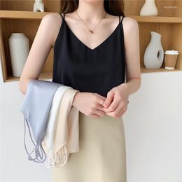 Women's Blouses Women's & Shirts Spaghetti Strap Top Women Blouse Halter V Neck Basic Cami Sleeveless Satin Silk Tank Summer 2022