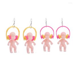 Dangle Earrings Creative Funny Resin Cute Cartoon Doll Listen Music Baby Chain Tassel Earings For Women Girls Unique Jewelry