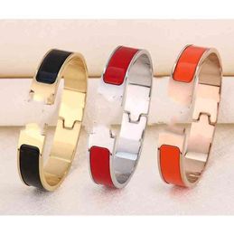 Bangle Buy Only new buckle classic Enamel Bracelet plated with 18k rose gold men and women lovers light luxury titanium steel bracelet jewel