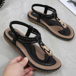 Sandals Flat Women Summer Shoes 2022 Breathable Gold Buckle Casual Shoessolid Colour Outdoor