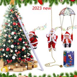 Christmas Decorations 2023 Christmas Electric Santa Claus Climbing Ladder Climber Santa Plush Doll Christmas Tree Hanging Ornaments Toys Xmas Gift 220921