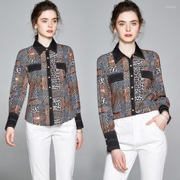 Women's Blouses Spring Summer Fall Runway Vintage Wild Leopard Print Collar Long Sleeve Womens Ladies Party Casual OL Stylish Tops Shirts