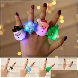 Party Decoration Christmas Ring Glowing Gift Finger Light Santa Claus Snowflake Tree Snowman Toy For Kids Drop Del Nerdsropebags500Mg Dha7O