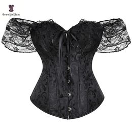 Waist Tummy Shaper Steampunk Victorian Corset Women Top With 12 Steel Bones Lace Sleeves Chest Binder Bustier Plus Size 6XL Lingerie Gorset 220921