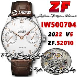 ZF V5 zf500704 A52010 Automatic Mens Watch White Power Reserve Dial Gold Number Markers Stainless Case Brown Leather Strap 2022 Super Edition eternity Wristwatches