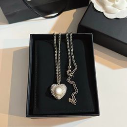 Couple heart necklace womens stainless steel Love pendant Diamond Zircon Pearl Necklaces C Letter Jewellery for neck Valentine day gift girlfriend wholesale