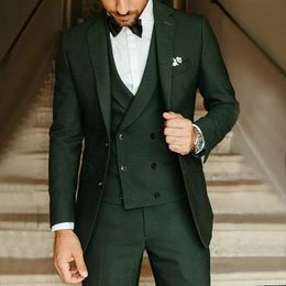 Fashion Green Groom Tuxedos Notch Lapel Groomsmen Mens Wedding Dress Excellent Man Jacket Blazer 3Piece Suit Jacket Pants Vest