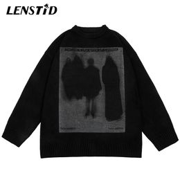 Men's Sweaters LENSTID Autumn Men Oversized Knitted Jumper Hip Hop Graphic Print Streetwear Harajuku Loose Fashion Casual Pullovers 220920