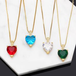 Pendant Necklaces FLOLA Mini Crystal Heart Necklace For Women Copper Gold Plated Box Chain Cubic Zircon Jewelry Party Gifts Nkeb370