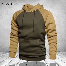 Men's Hoodies Sweatshirts Armygreen Patchwork Men Fashion Hooded Male Winter Spring Streetwear Casual Pullover Coats 220920