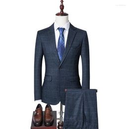 Men's Suits Men's 2piece Plaid Suit Business Office Dress Jacket And Trousers Fashion Work Groom's Wedding Grid Mens Tuxedo