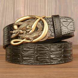 Belts Crocodile Pattern Men's Belt With Automatic Buckle Twolayer Cowhide Leather Retro Casual Waist Cowboy For Men