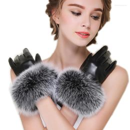 Five Fingers Gloves Winter Quality Women's Fur Thermal Sheepskin Genuine Leather High
