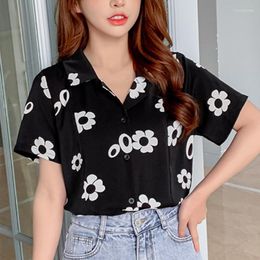 Women's Blouses Women's & Shirts Girls Streetwear Flower Print Chiffon Short Sleeve Women Thin Loose Top Summer Casual Office Blouse