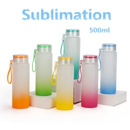18oz 500ml Sublimation Blank Mug Frosted Gradient Color Tumbler Drinkware Matte Glass Water Bottle In Stock FY5084 921