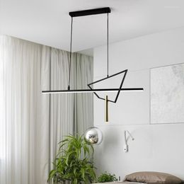 Pendant Lamps Nordic Black LED For Bedroom Bedside Living Room Kitchen Restaurant Bar Luminaire Hanging Geometry Chandelier