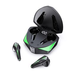 Wireless Bluetooth Headset Mobile Gaming Earphones Half In-Ear Sports Noise Cancelling Digital Display Binaural Dual Mode Earbuds Green Light Charging Box Retail