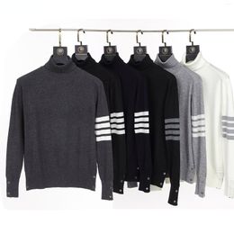 Men's Sweaters 2022 Korean Winter Men Sweater Casual Turtleneck Knitted Long Sleeve Pullover Striped Cardigan Wool High Quality Couple Wear