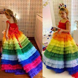 Girl Dresses Luxurious Colourful Flower Spaghetti Tiers Tulle Little Wedding Gowns First Communion Pageant Wear