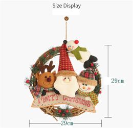 29cm Christmas Wreath Cane Ring Simulation Cotton Door Hanger Xmas Decoration Elderly Snowman Elk Vine Ring Pendant RRE14330