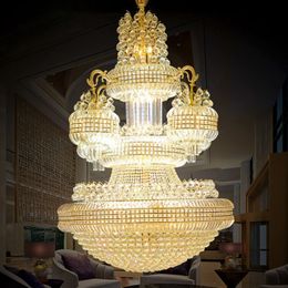 Large Golden Crystal Chandeliers European Luxury Pendant Chandelier Lights Fixture American Modern Shining Hanging Lamps Hotel Villa Staircase Big Droplight