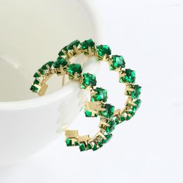 Hoop Earrings AENSOA Fashion Big Green Clear Full Crystal For Women Bijoux Geometric Rhinestones Round Earring Statement Jewellery