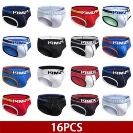 Underpants 16Pcs Sexy Gay Men Underwear Briefs Breathable Men Underpants Mesh Cotton Male Panties Slip 220921