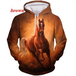 Men's Hoodies Fashion Horse 3D Print Animal Pullover Hooded Sweatshirts Casual Cartoon Long Sleeve Shirts