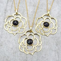 Pendant Necklaces NM15785 10Pcs Onyx Chains Gold Electroplated Faceted Rosa Rugosa 18-32inch