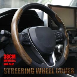 Steering Wheel Covers 1 Pair Car Cover Plastic Wood Grain Anti-Slip Grip Trim Accessories Protector 37-38 Cm Universal