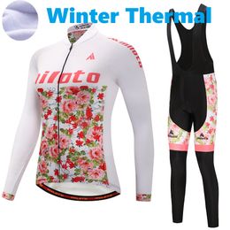 2024 Pro Women Flowers Winter Cycling Jersey Set Long Sleeve Mountain Bike Cycling Clothing Breathable MTB Bicycle Clothes Wear Suit B17