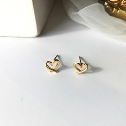 Stud Earrings 1 Pair Ear Post Gold Color Heart For Women Jewelry Concise Daily Accessories 7mm X 6mm