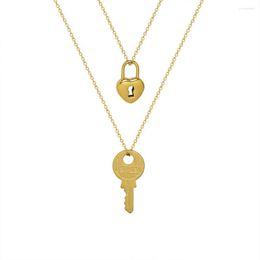 Pendant Necklaces 2022 316LStainless Steel PVD Gold Plated Cute Small Heart Lock Key For Women Girl Fashion Jewelry Gift