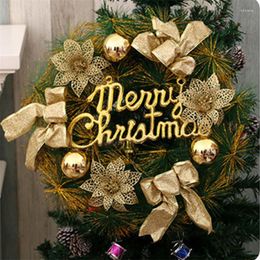 Decorative Flowers Christmas Wreath Round Sequined Floral Bowknot Leaf Festival Hanging Table Decoration