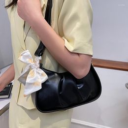 Evening Bags Black Pleated Shoulder Bag Women's Fashion Silk Scarf Crossbody Luxury Pu Leather Handbags Lady Brand Designer Messenger