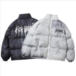 Men's Down Parkas Men Hip Hop Oversize Padded Bomber Jacket Coat Streetwear Graffiti Parka Cotton Harajuku Winter Outwear 220920