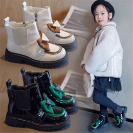 Осенний стиль детские ботинки модные девочки Martin Boots Leath Leathing Childrin