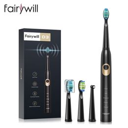 Toothbrush Fairywill Electric Sonic D3 USB Charge es Waterproof 3 BrushHeads 1 Interdental Brush Low Battery Indicator 220921