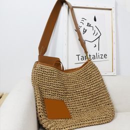 Evening Bags Brands Pu Leather Splicing Straw Shoulder For Women High Capacity Woven Purse And Handbags Luxury Designer